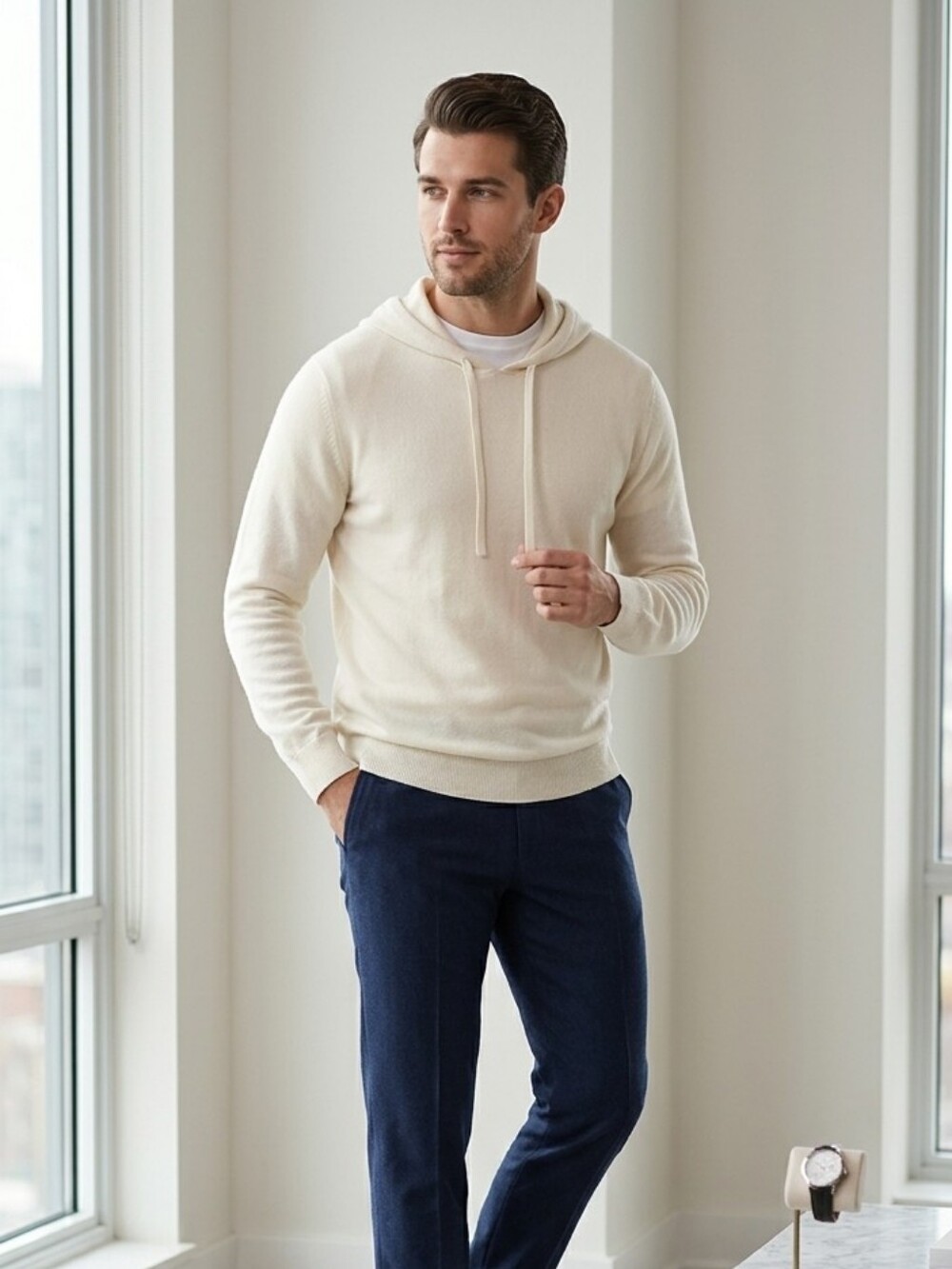 ​NWOT Alton Lane Cream Knit Pullover Hoodie Sweater Mens XL Elevated Basic